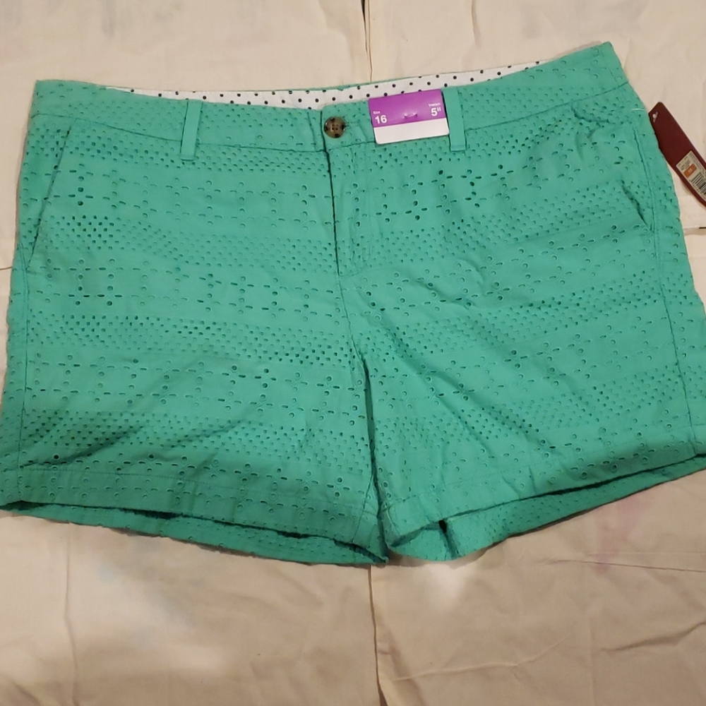 Green eyelet lace shorts